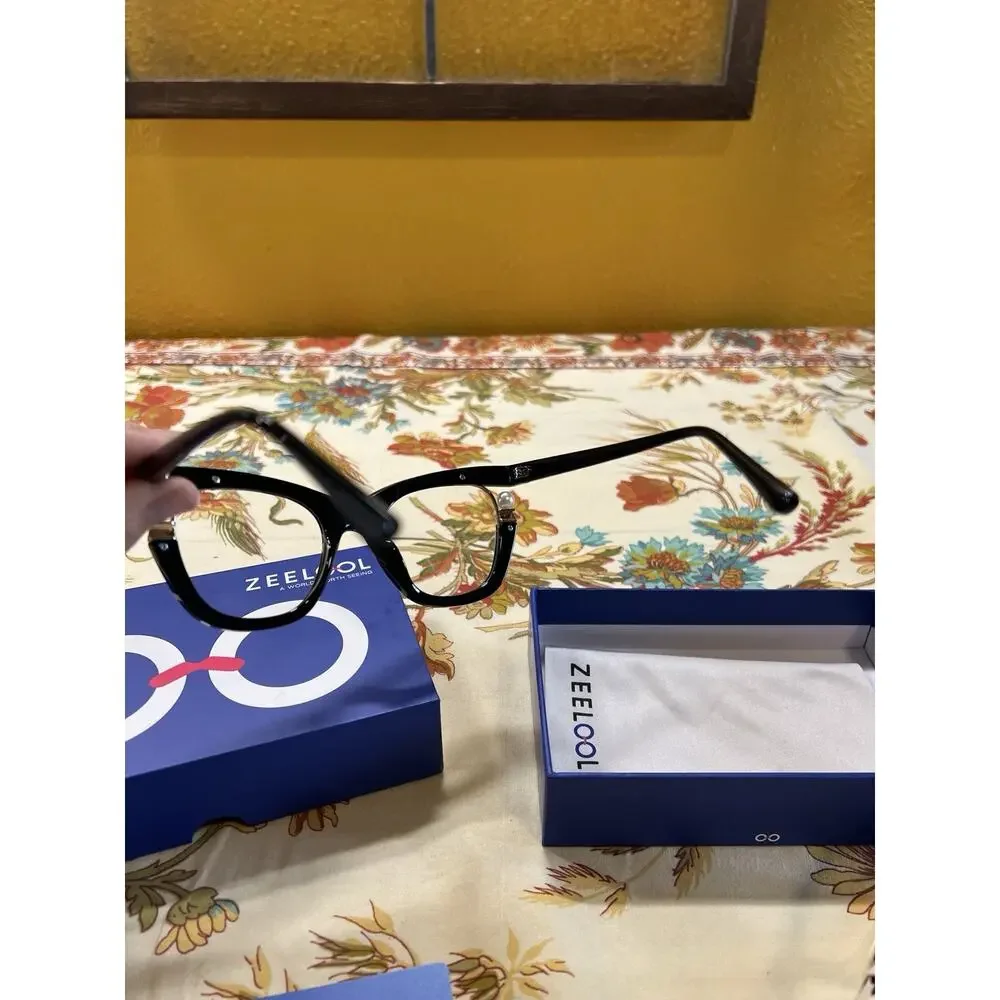 Pair Of ZEELOOL Eyeglasses Benitez And Black Pearl Cateye Frames (Clear Lenses)